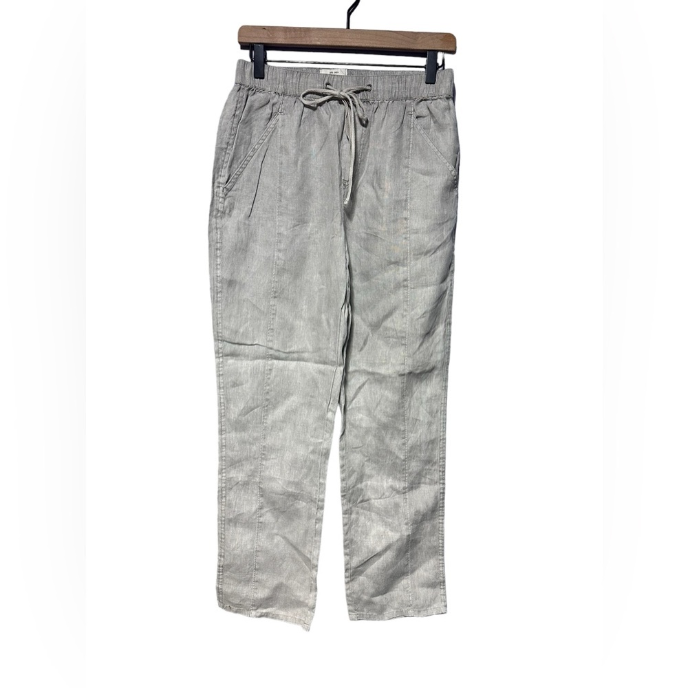 Women's Light Gray Drawstring Linen-Blend Pants